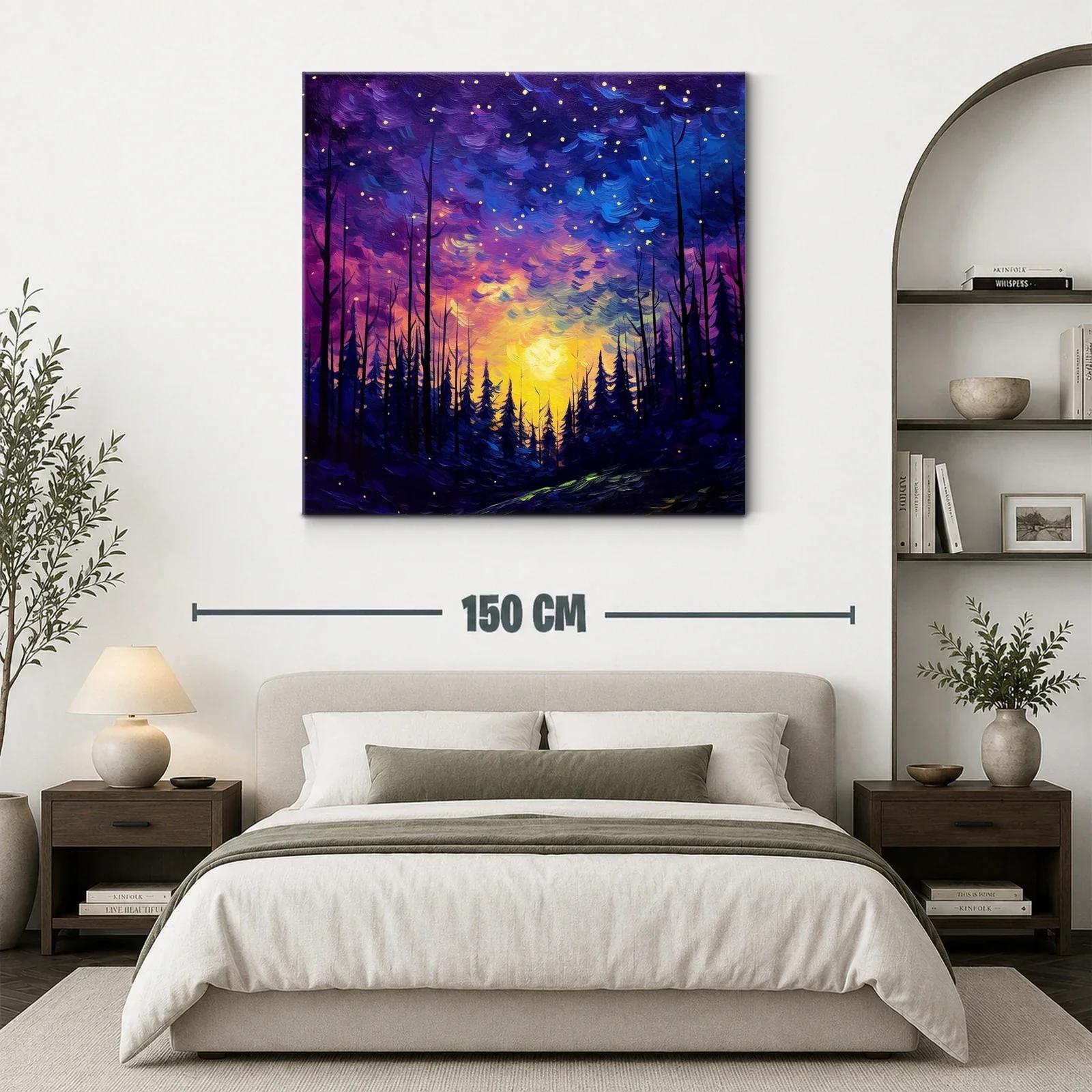 Paisaje nocturno estrellado con bosque encantado — miniatura 3