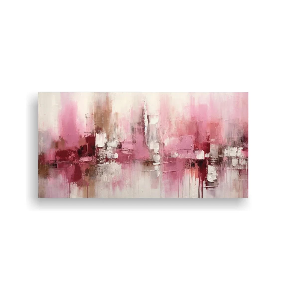 Cuadro paisaje urbano abstracto en rosa con goteos