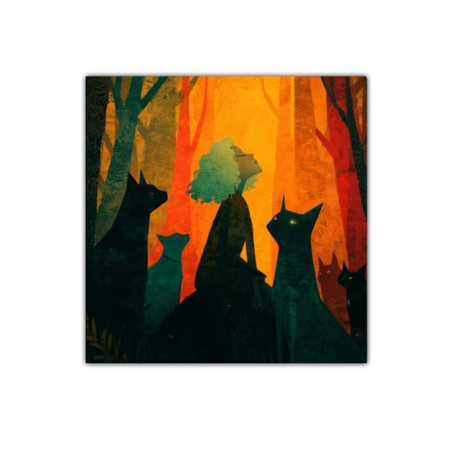 Figuras en el bosque bañado en luz dorada