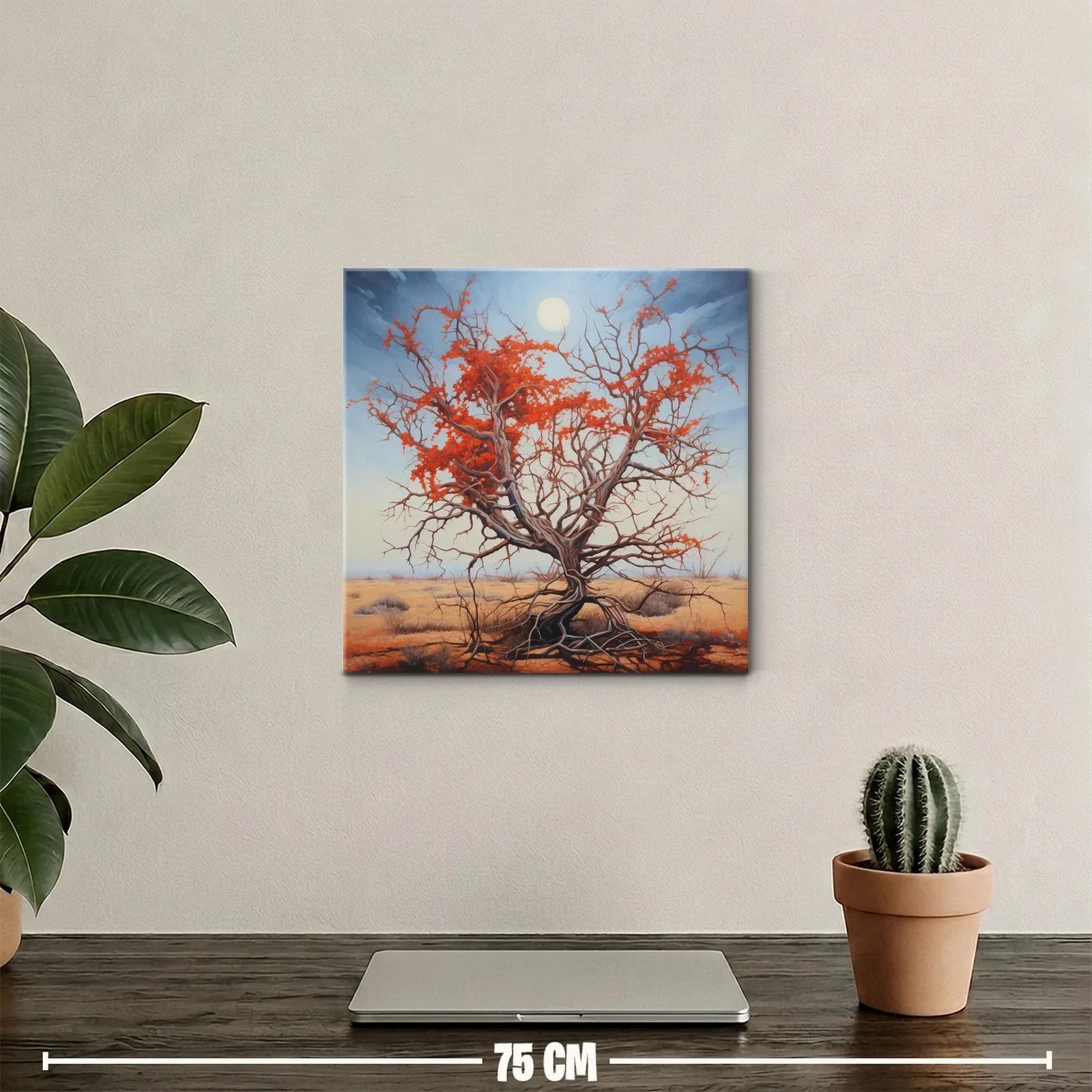 Árbol solitario con follaje rojo en paisaje desértico — miniatura 2