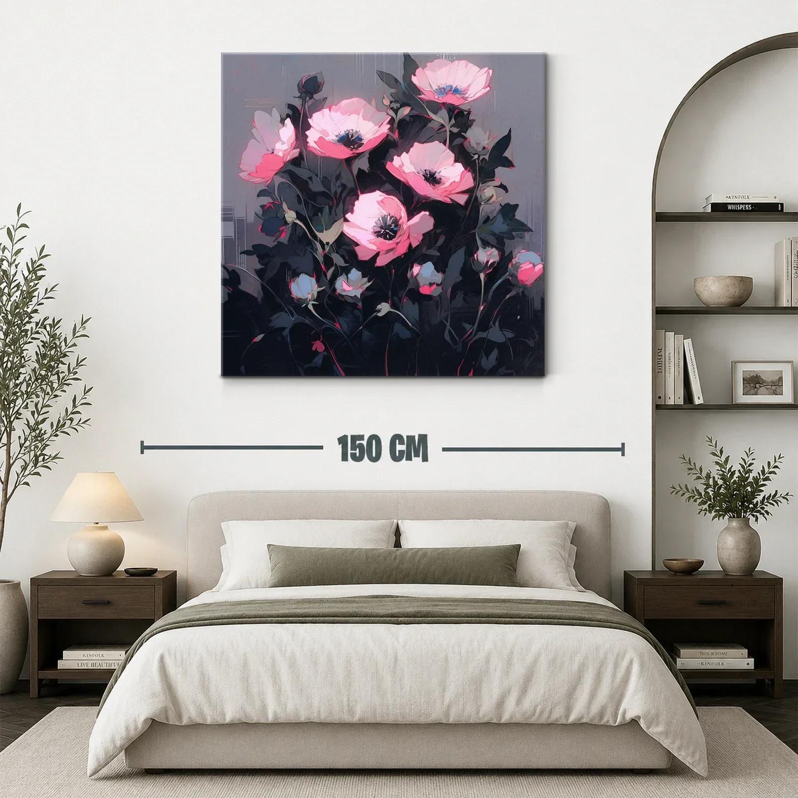 Cuadro floral con tonos rosas y fondo gris oscuro elegante — miniatura 3