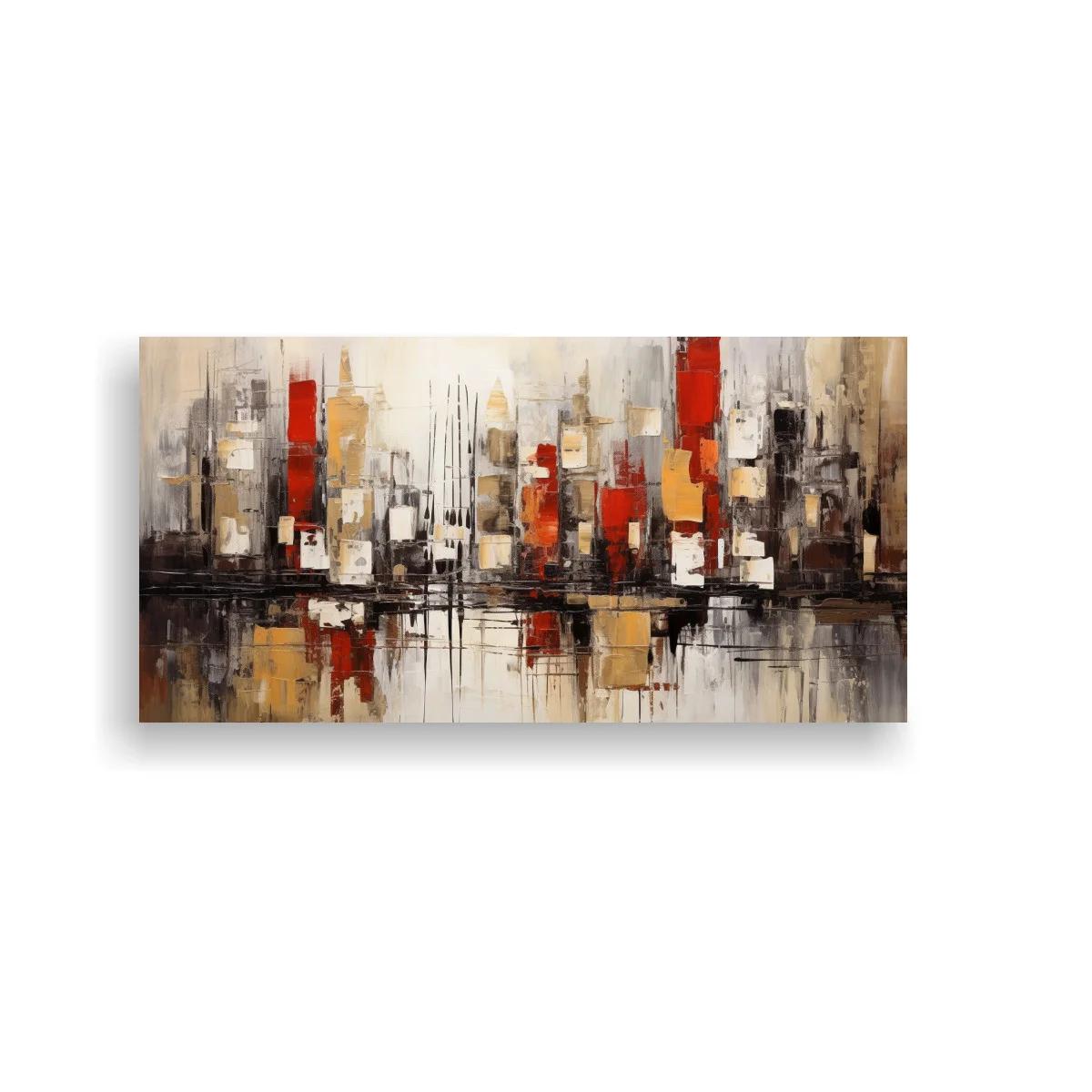 Cuadro skyline urbano abstracto con trazos oscuros y reflejos borrosos — imagen principal