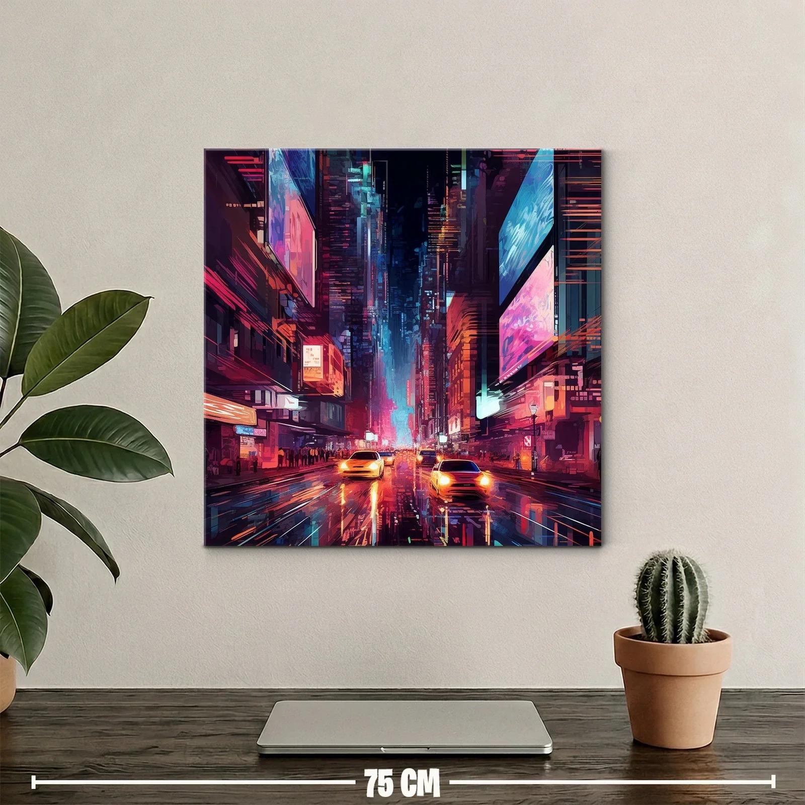 Ciudad nocturna vibrante con luces de neón y tráfico urbano — miniatura 2