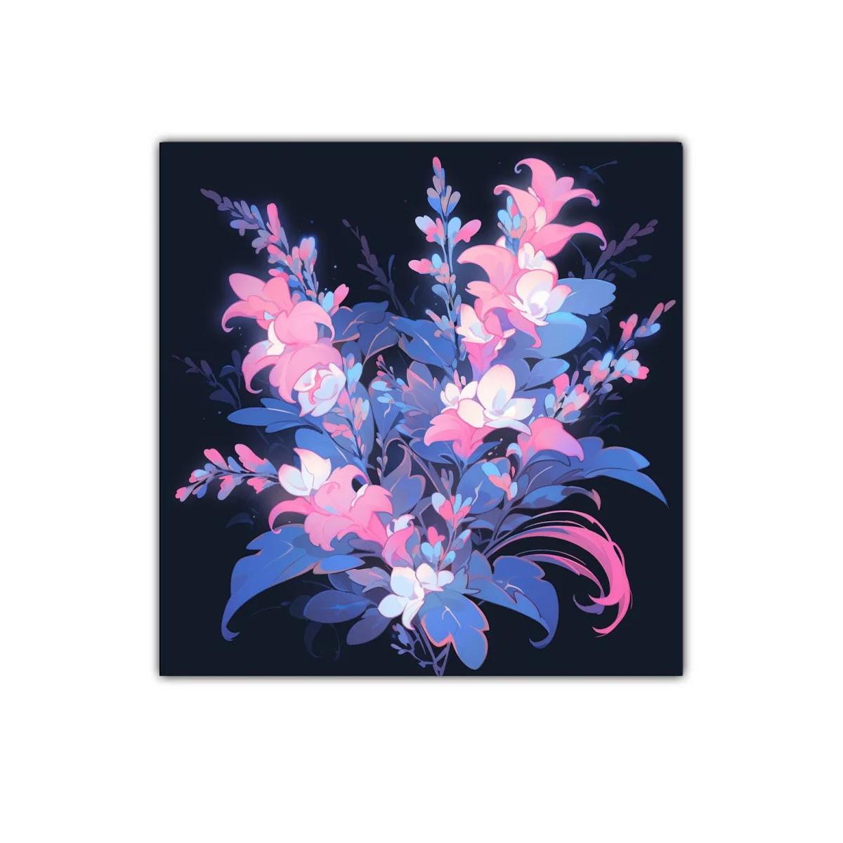 Cuadro decorativo con ramo floral en tonos azules y rosas — imagen principal