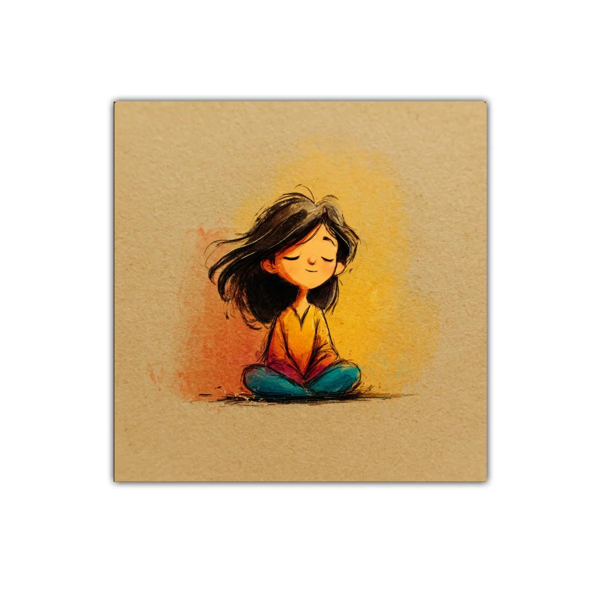 Ilustración de niña meditando con expresión serena — imagen principal