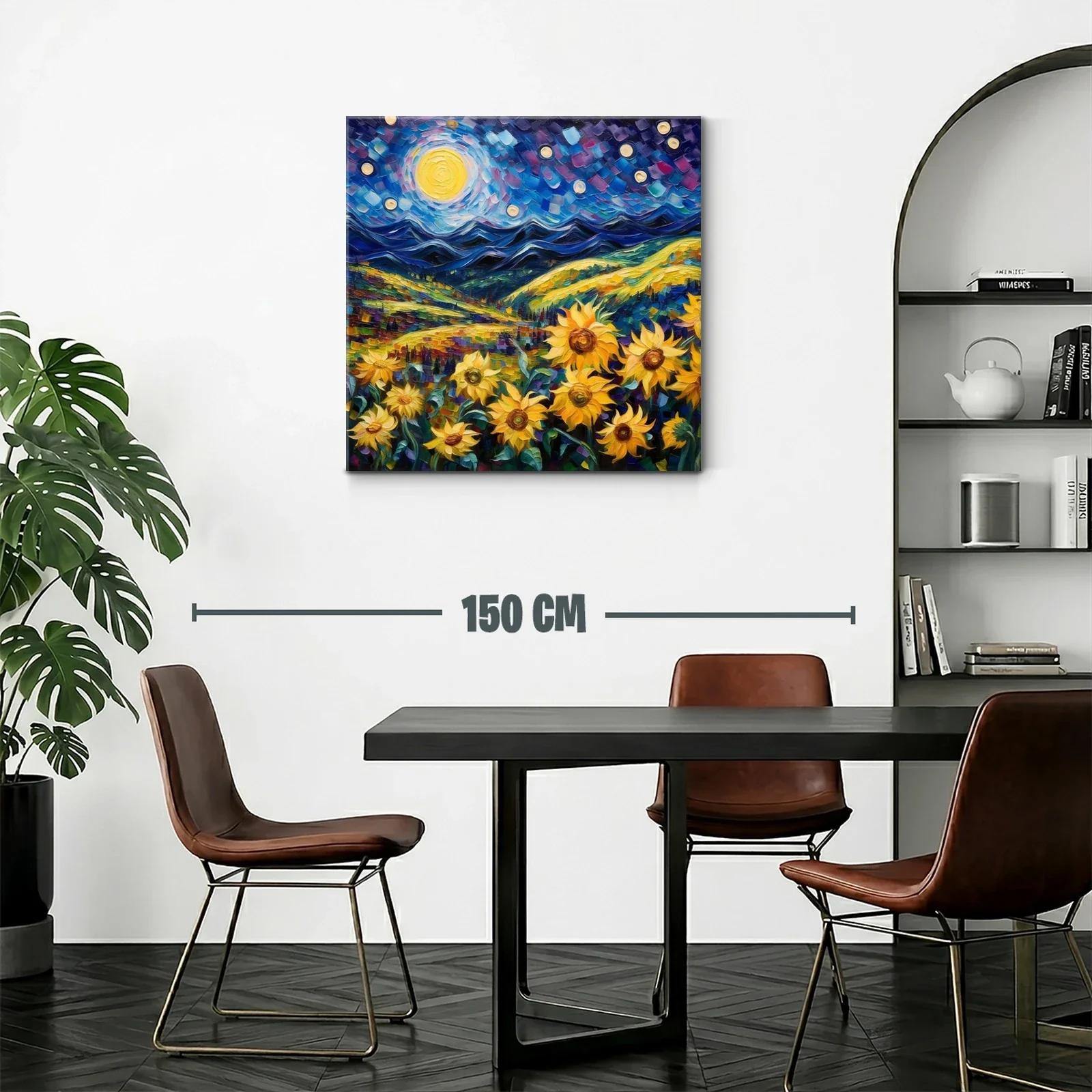 Campo de girasoles bajo noche estrellada vibrante — miniatura 2
