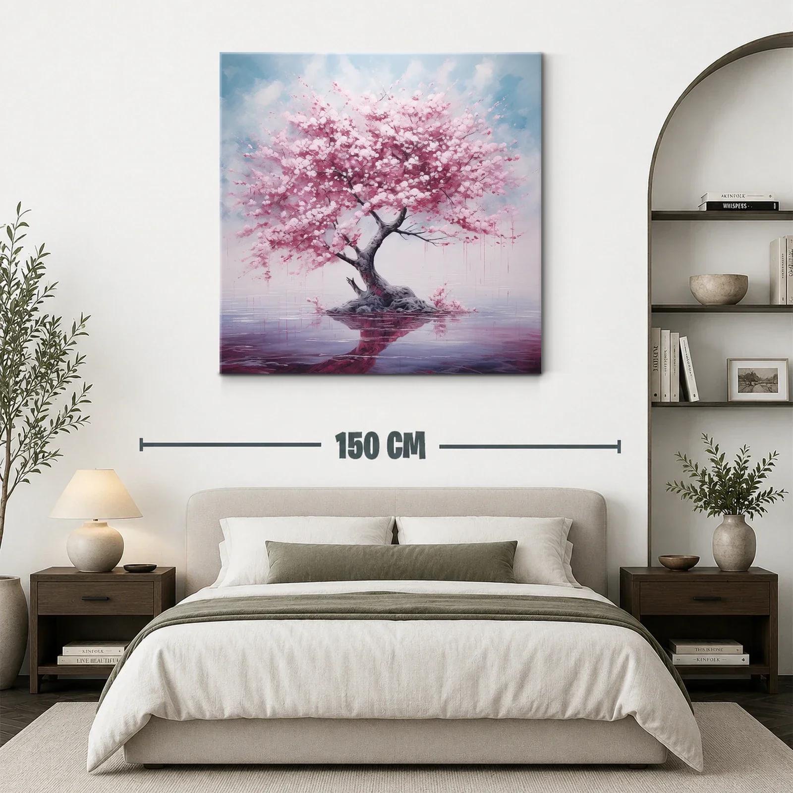 Árbol de flores rosas con reflejo en lago sereno — miniatura 3