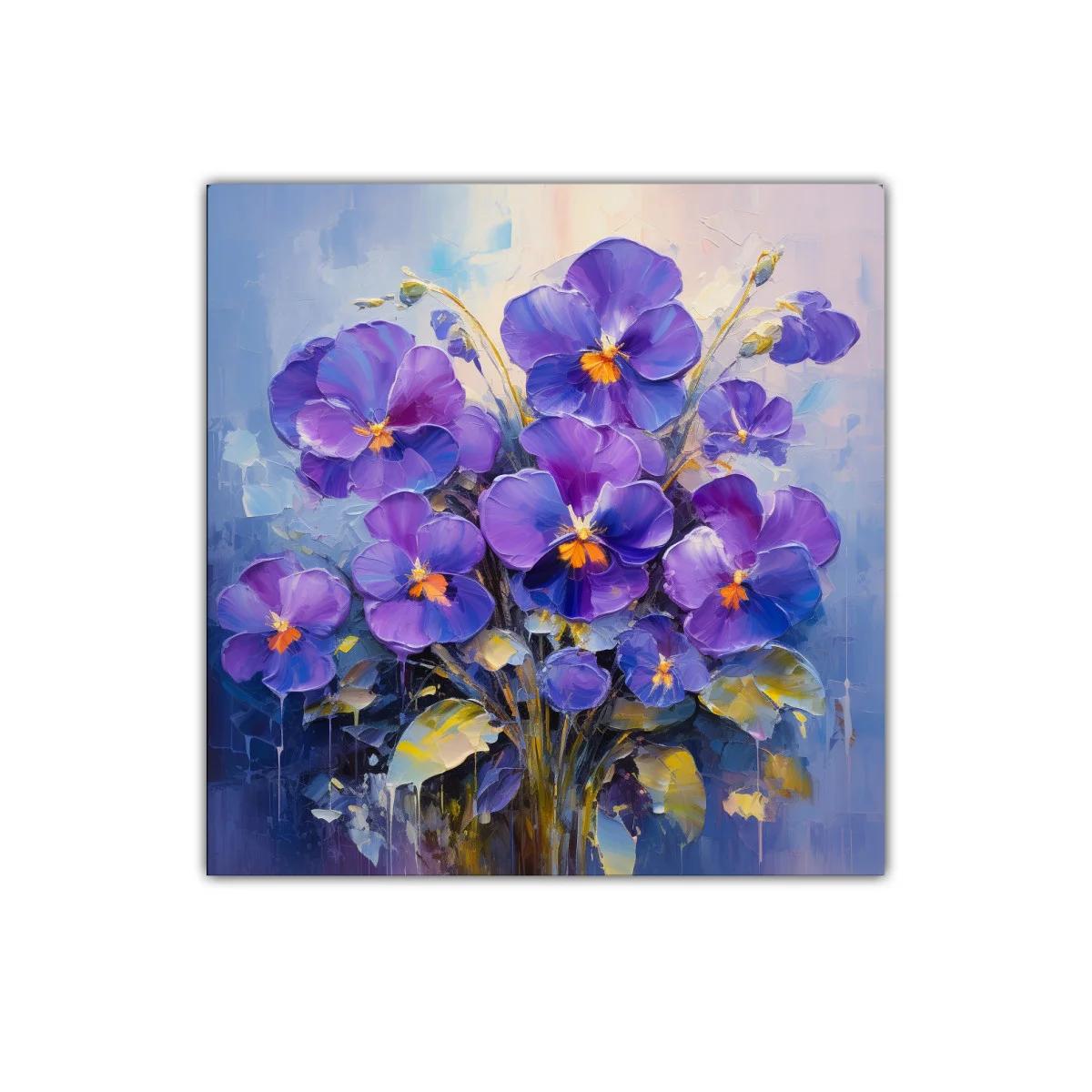 Cuadro moderno con flamantes flores violetas y detalles cálidos — imagen principal