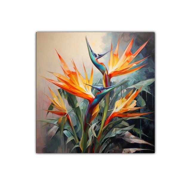 Cuadro vibrante con flores exóticas de ave del paraíso