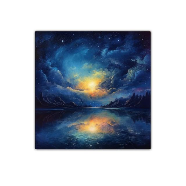 Paisaje celestial con reflejo en agua bajo cielo estrellado