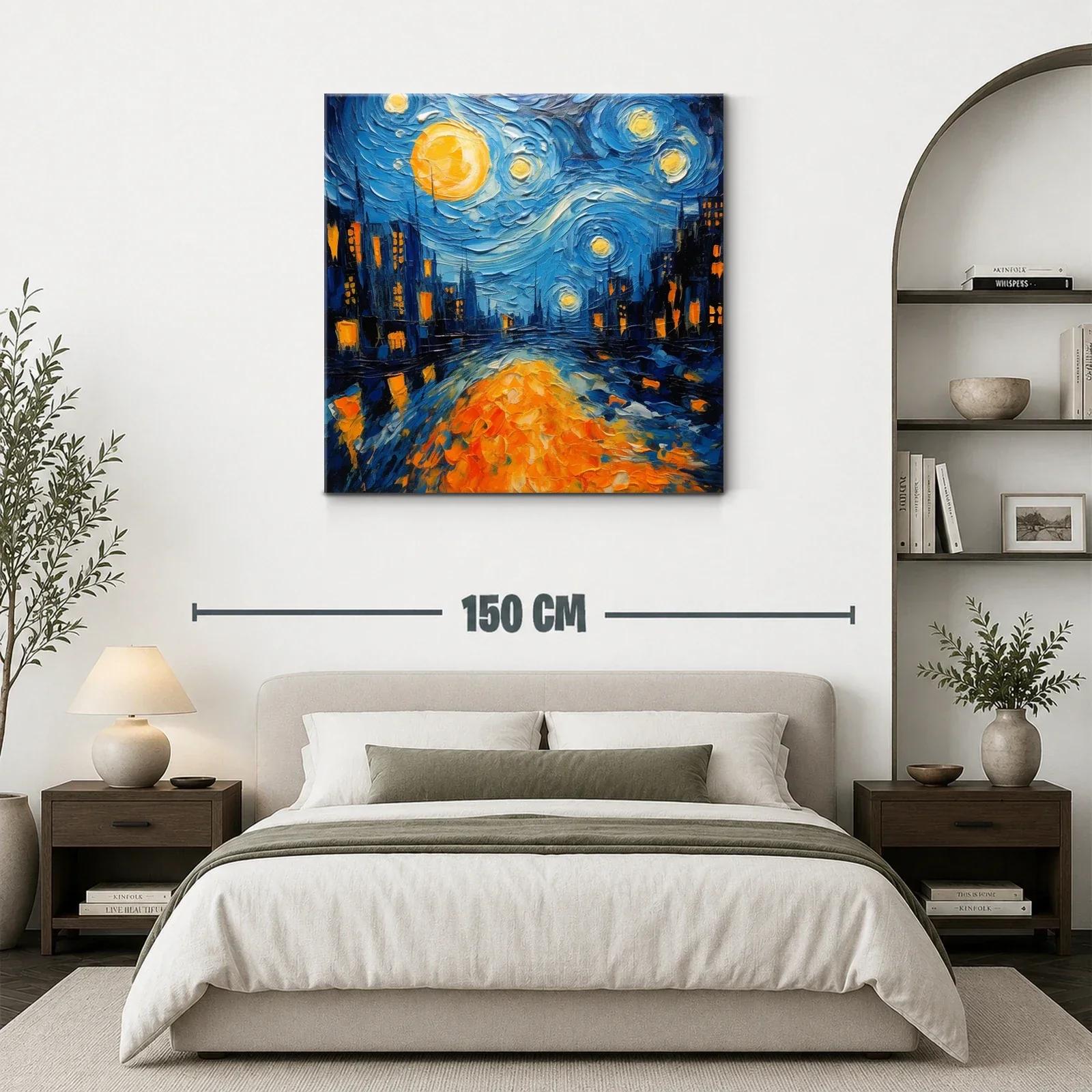 Calle nocturna iluminada en tonos azules y naranjas vibrantes — miniatura 3