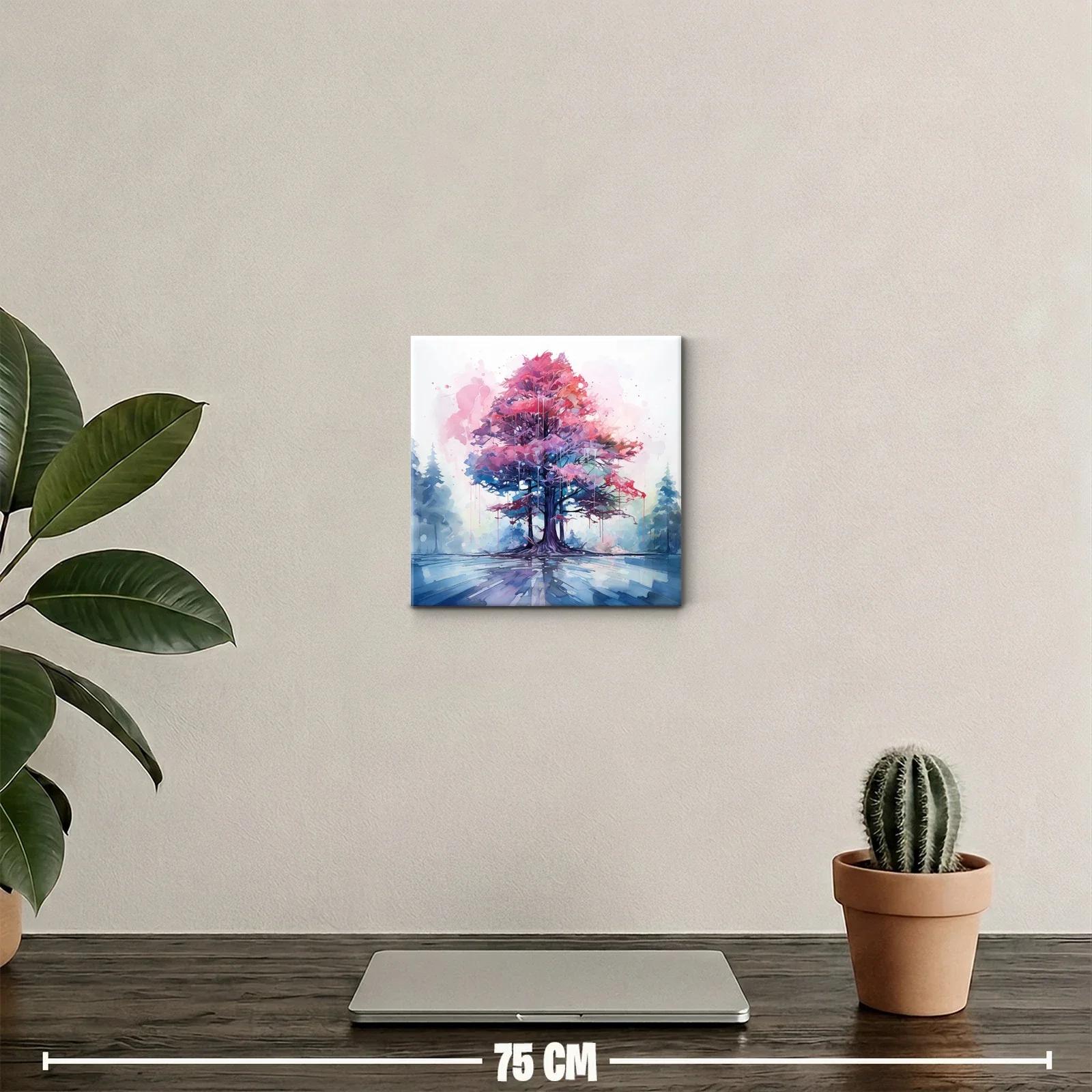 Árbol en tonos rosa y azul con reflejo en agua serena — miniatura 2