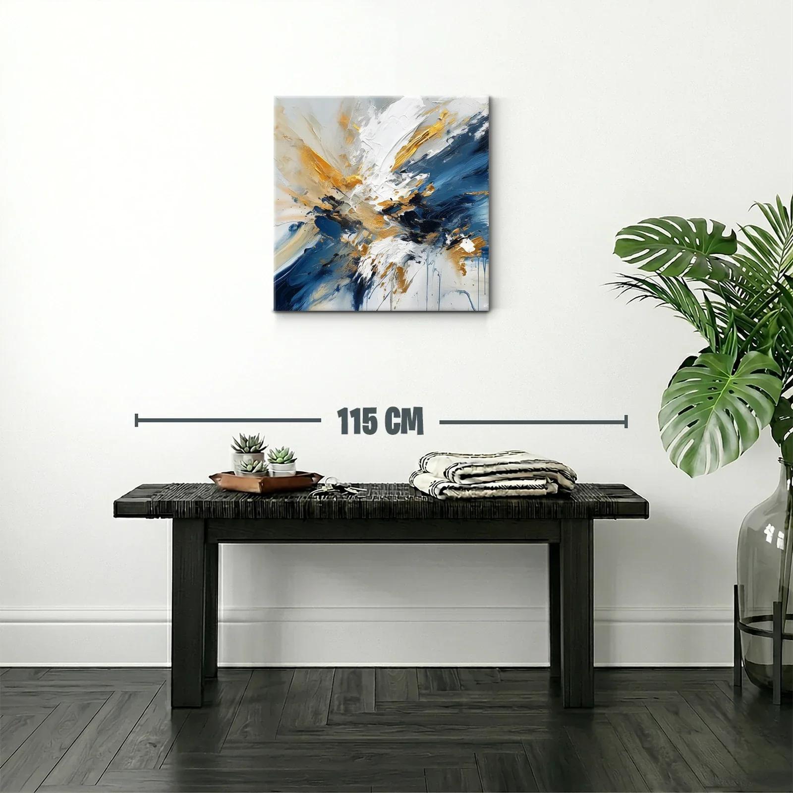 Cuadro artístico abstracto en tonos azul, dorado y blanco — miniatura 2