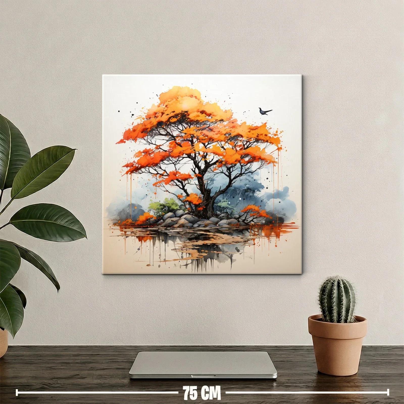 Árbol en otoño con tonos cálidos y reflejos de agua — miniatura 2