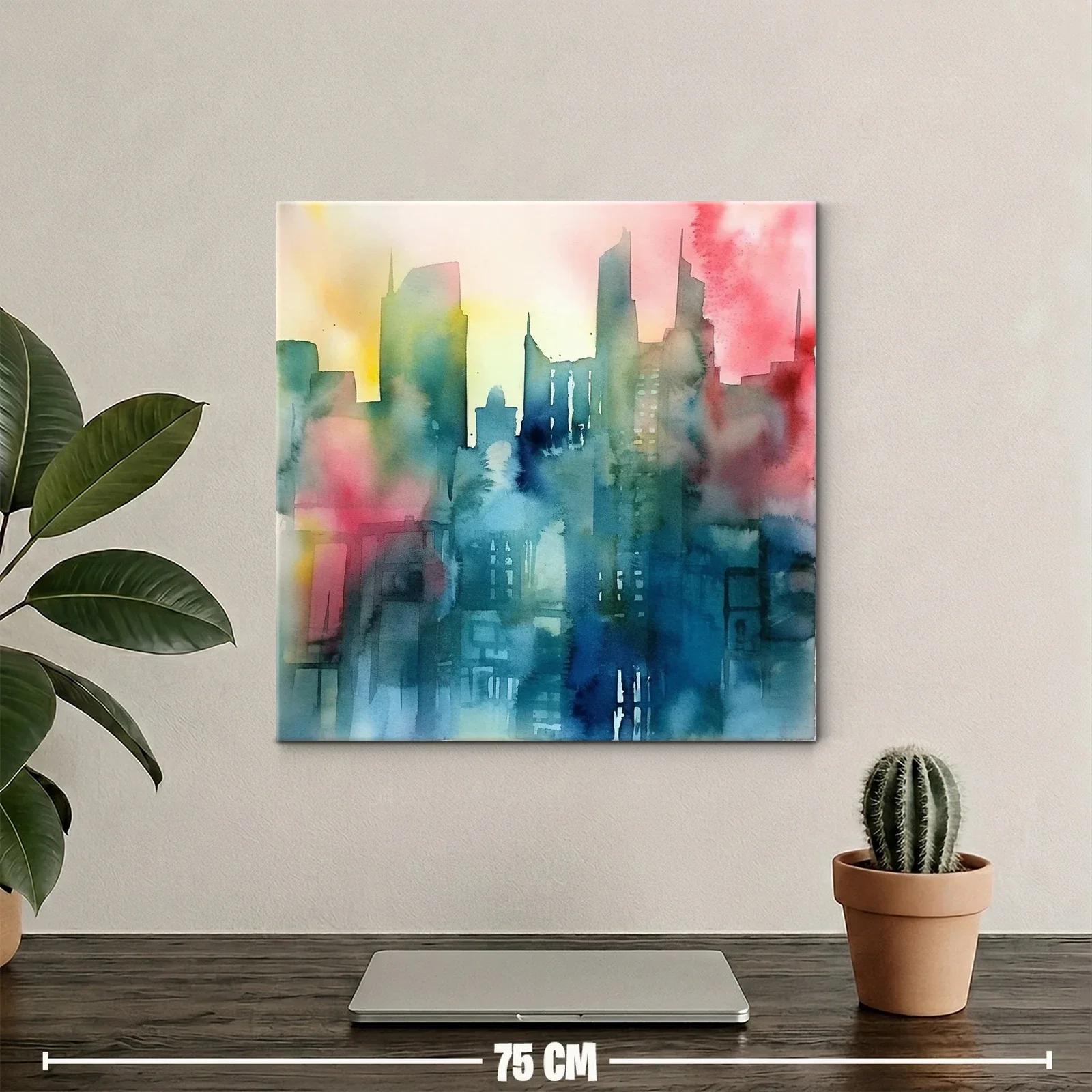 Cuadro abstracto de ciudad con tonos vibrantes y suaves — miniatura 2