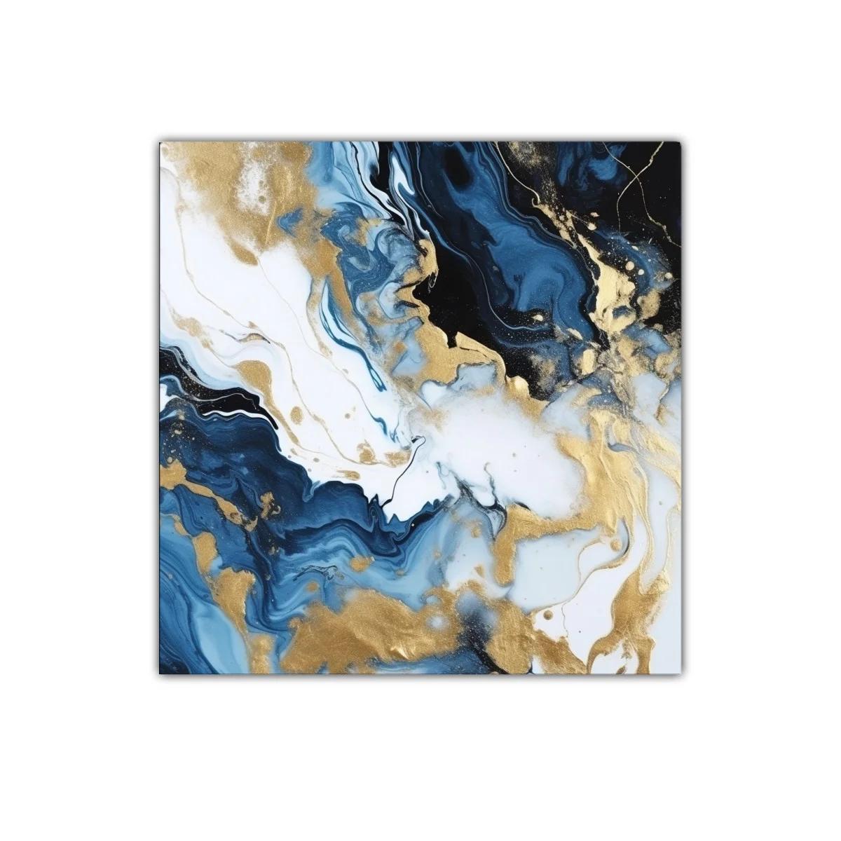 Arte abstracto en tonos azules con destellos dorados llamativos