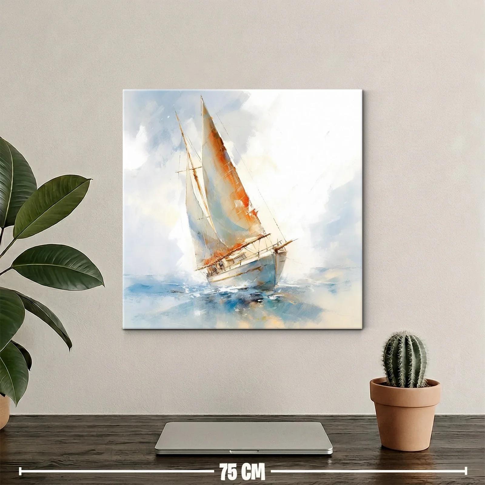Velero en mar abierto con tonos cálidos y suaves azules — miniatura 2