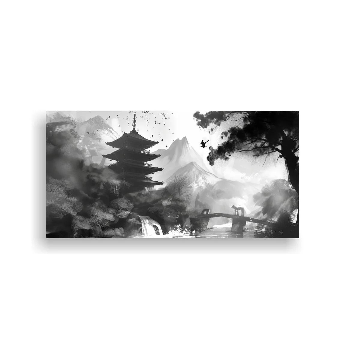 Cuadro pagoda japonesa envuelta en bruma