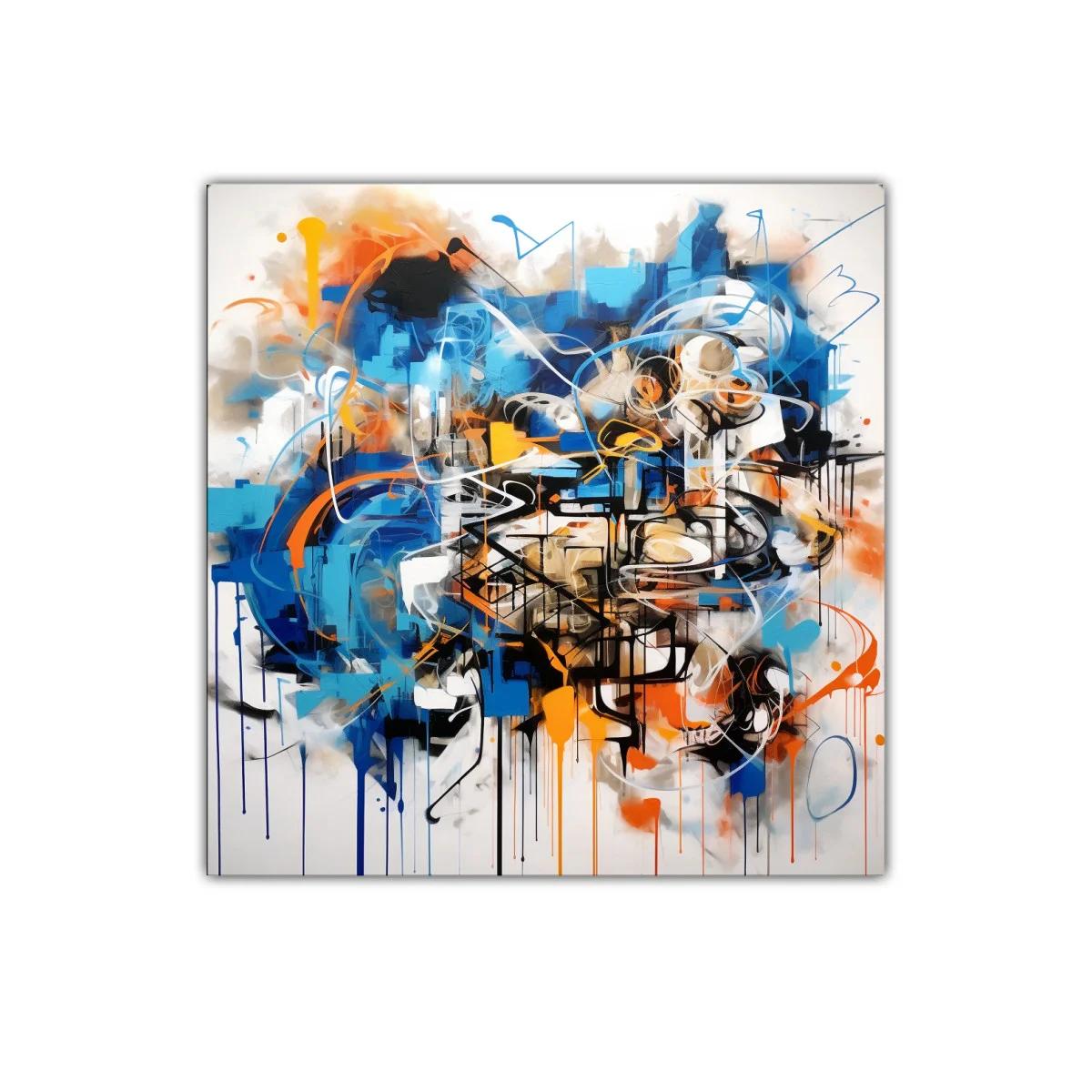 Cuadro Abstracto con Dinámicos Trazos en Azul y Naranja — miniatura 1