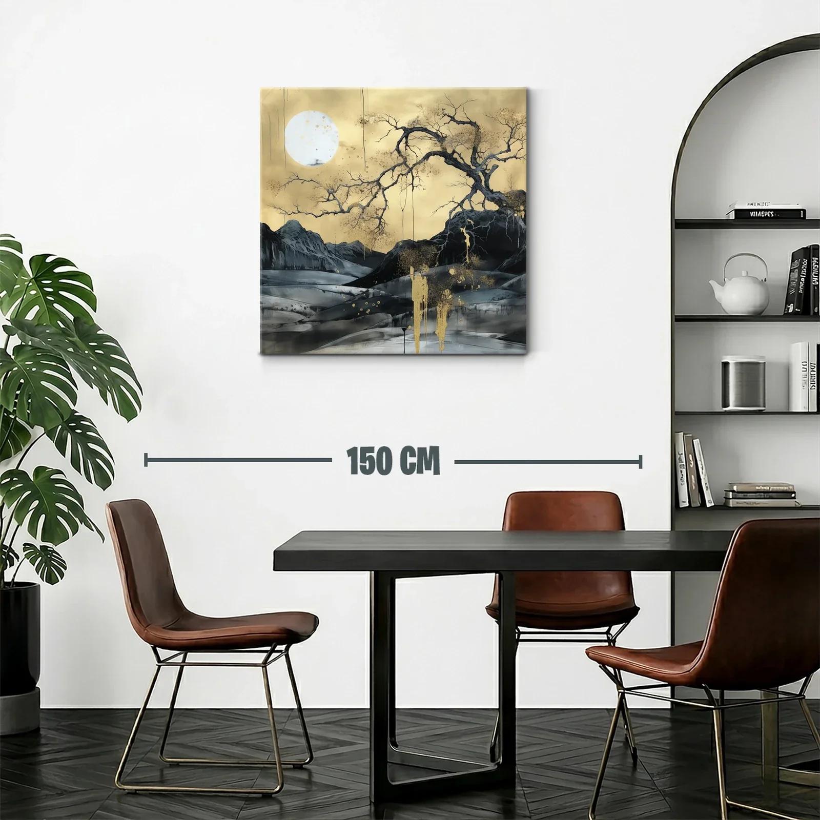 Paisaje nocturno con luna llena y árbol dorado — miniatura 2