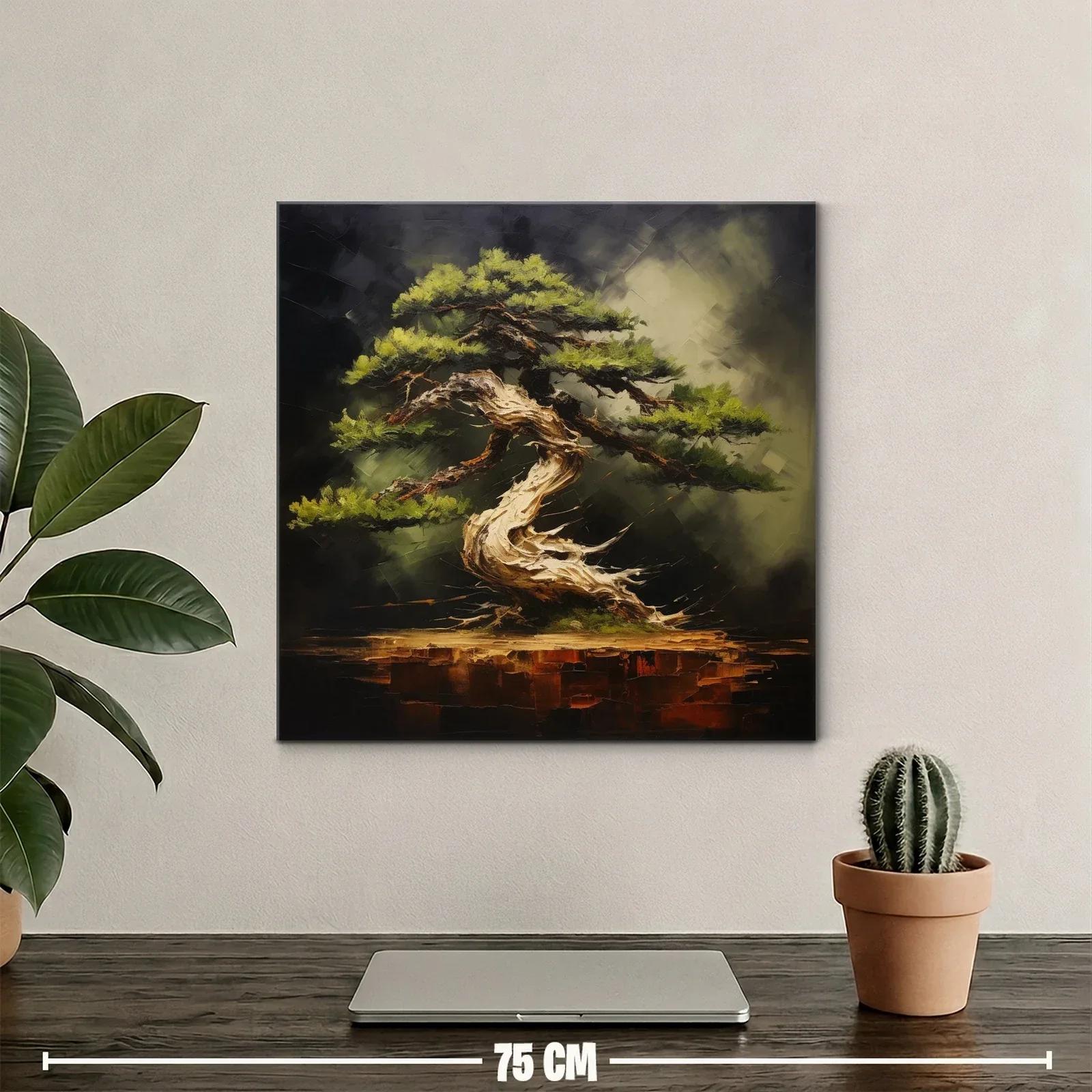 Elegante cuadro de árbol bonsái en tonos tierra y verdes — miniatura 2