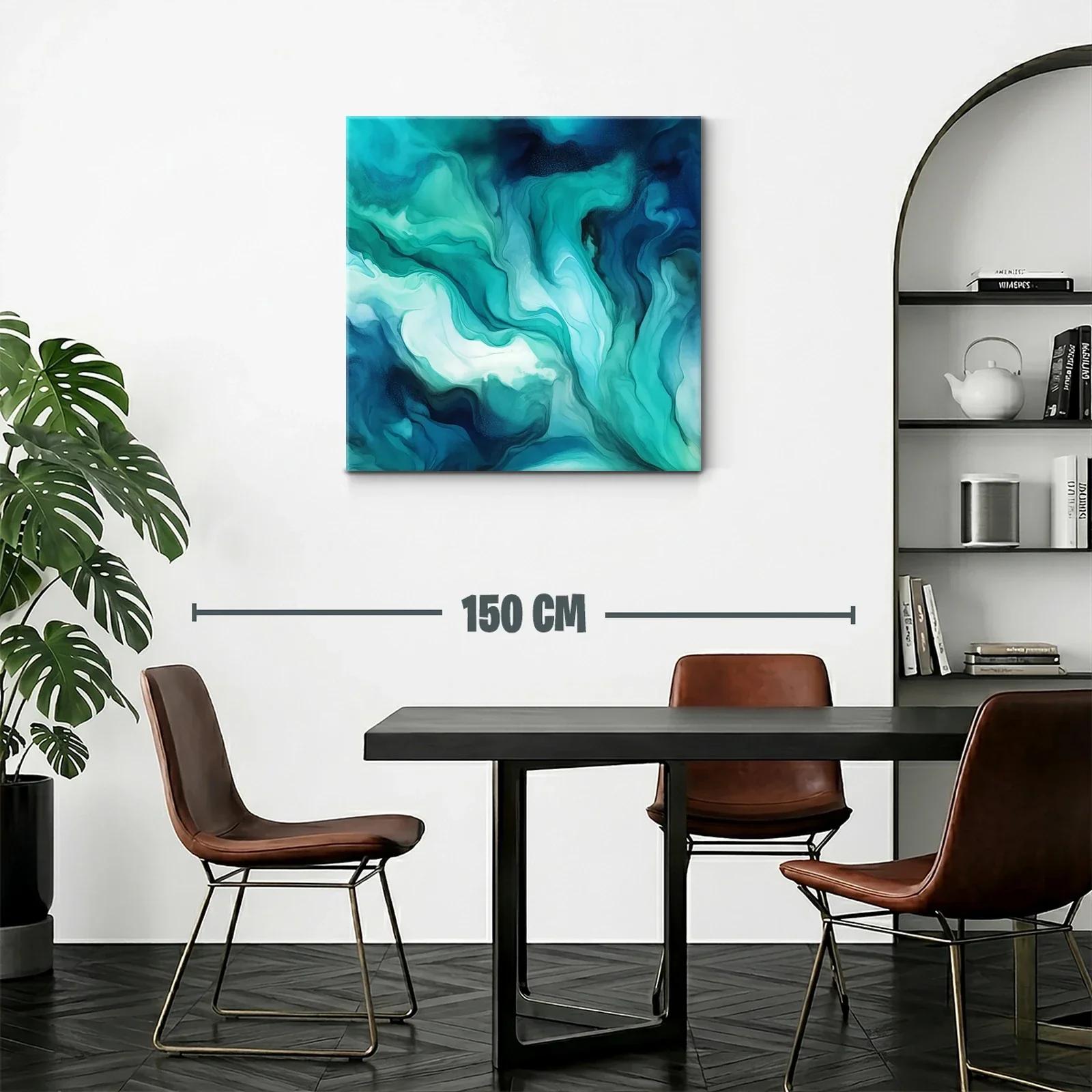 Cuadro abstracto en tonos aqua y azul marino — miniatura 2