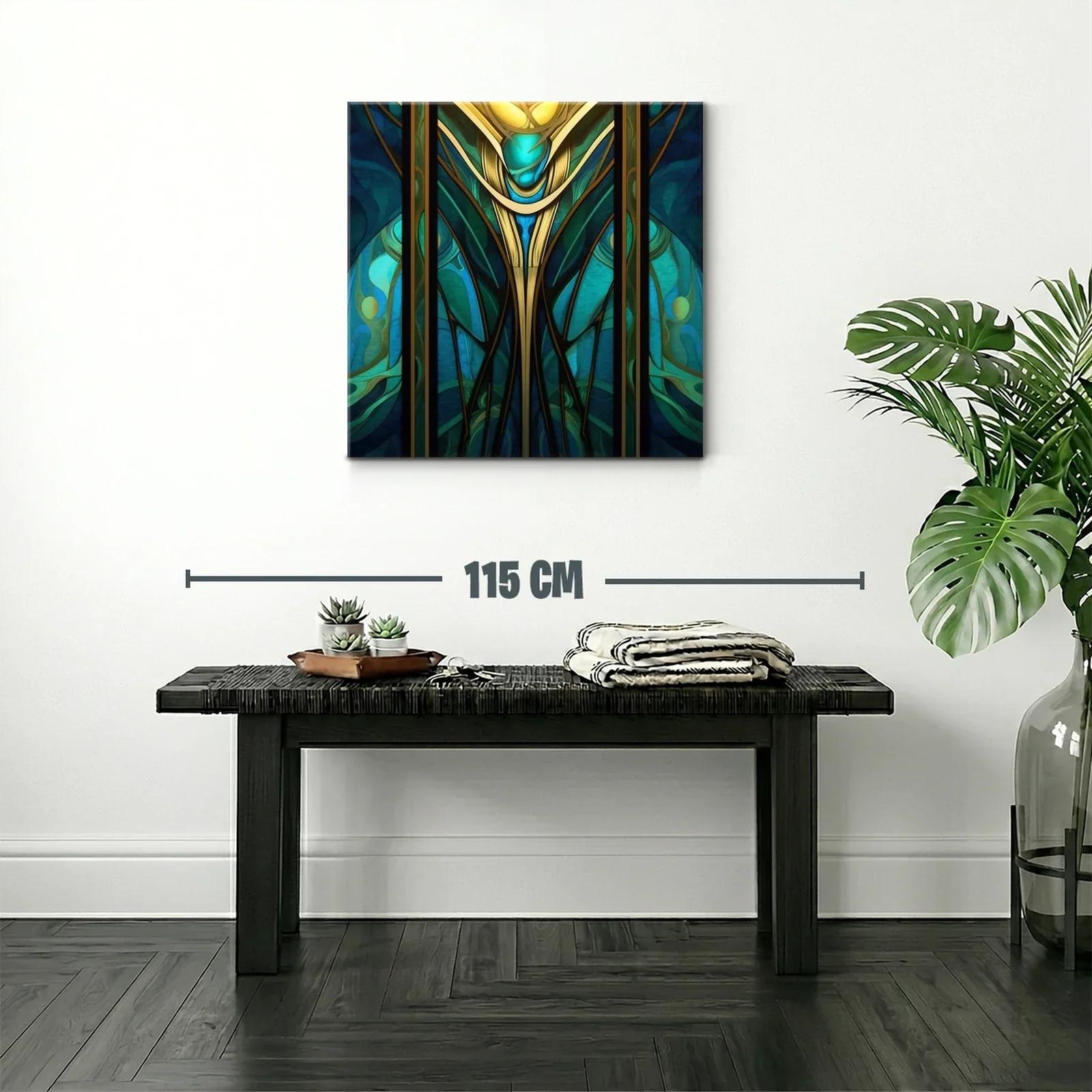 Cuadro abstracto con motivos dorados y turquesas vibrantes — miniatura 2