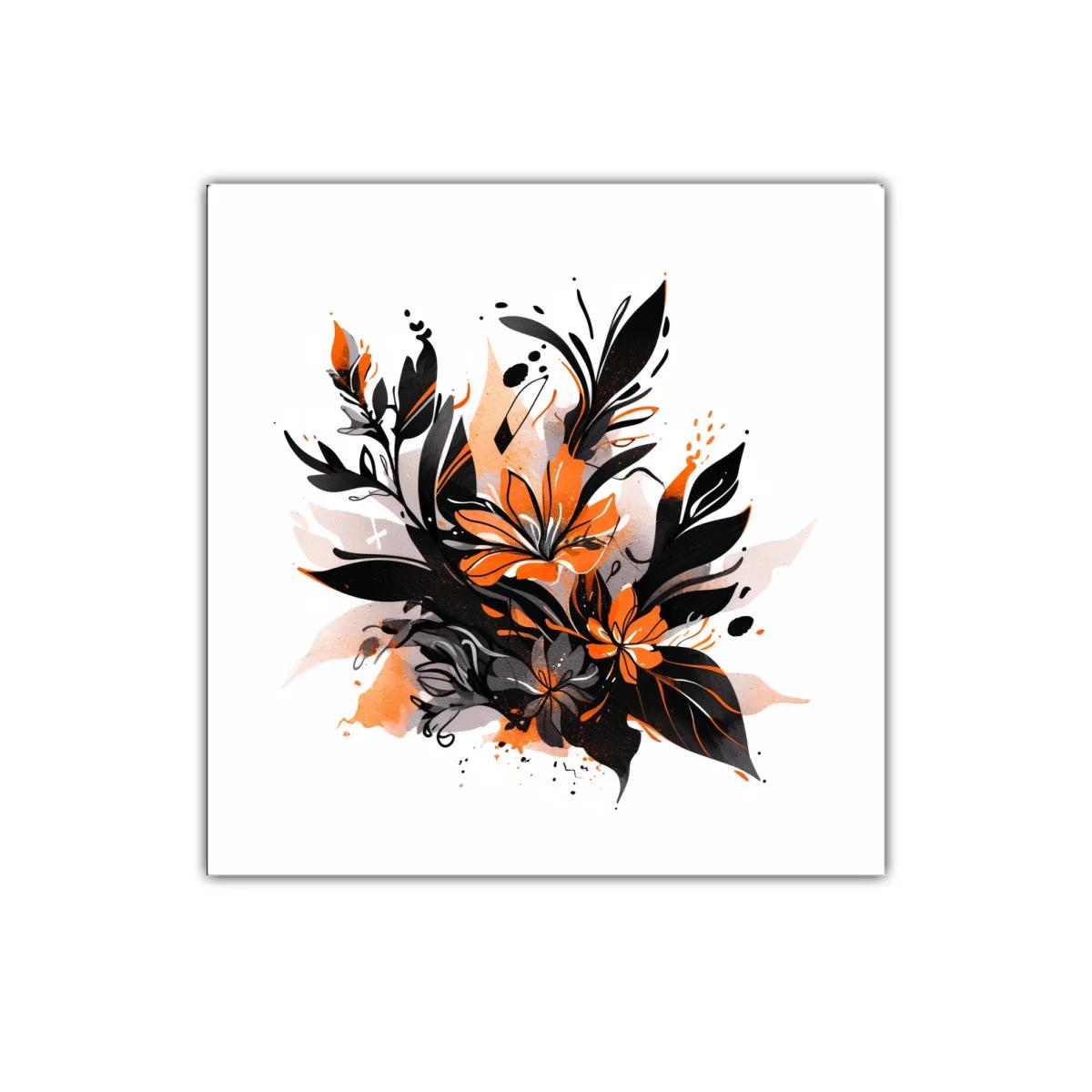 Composición floral en tonos negro y naranja vibrante — imagen principal