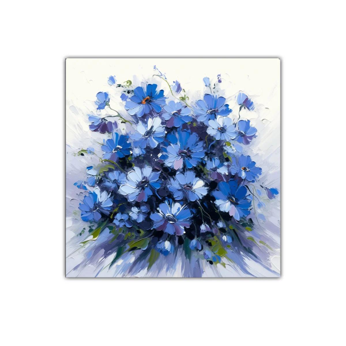 Bouquet de flores en tonos azules y lilas vibrantes