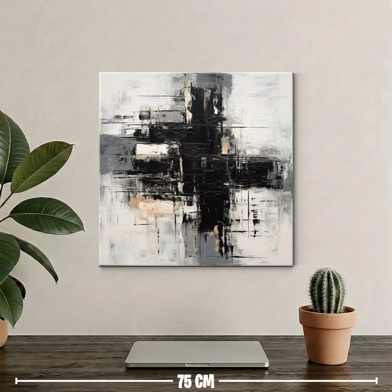 Cuadro abstracto en tonos neutros con contraste fuerte — miniatura 2