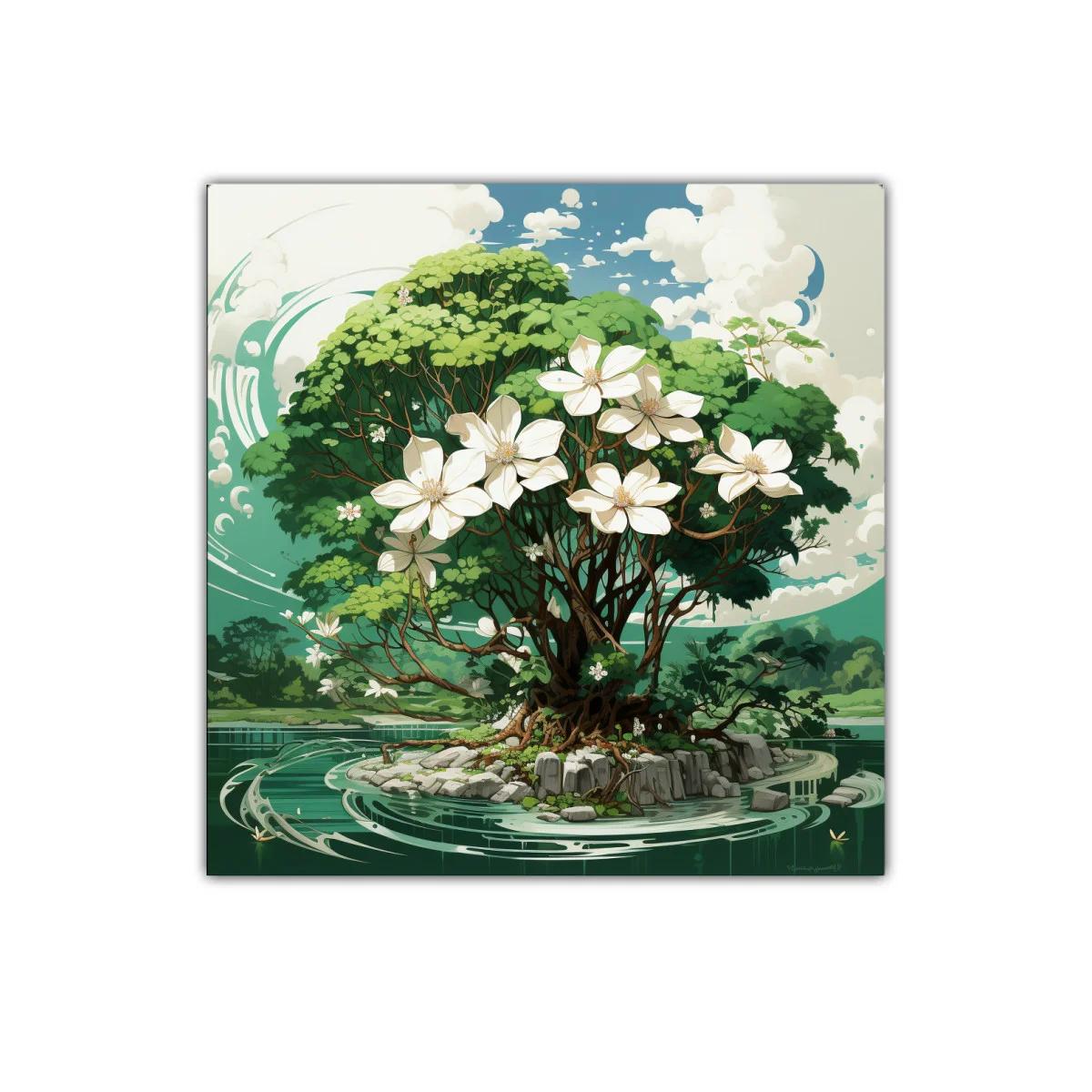 Árbol florido en isla rodeada de agua y naturaleza viva — imagen principal