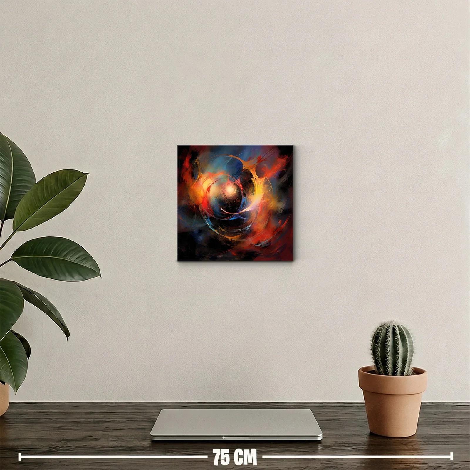 Cuadro abstracto vibrante con tonos cálidos y fríos en contraste — miniatura 2