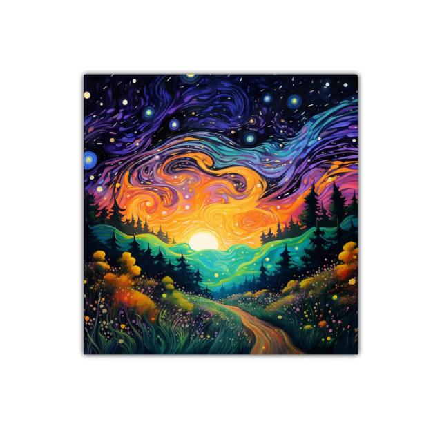 Paisaje nocturno vibrante con cielo estrellado y sendero