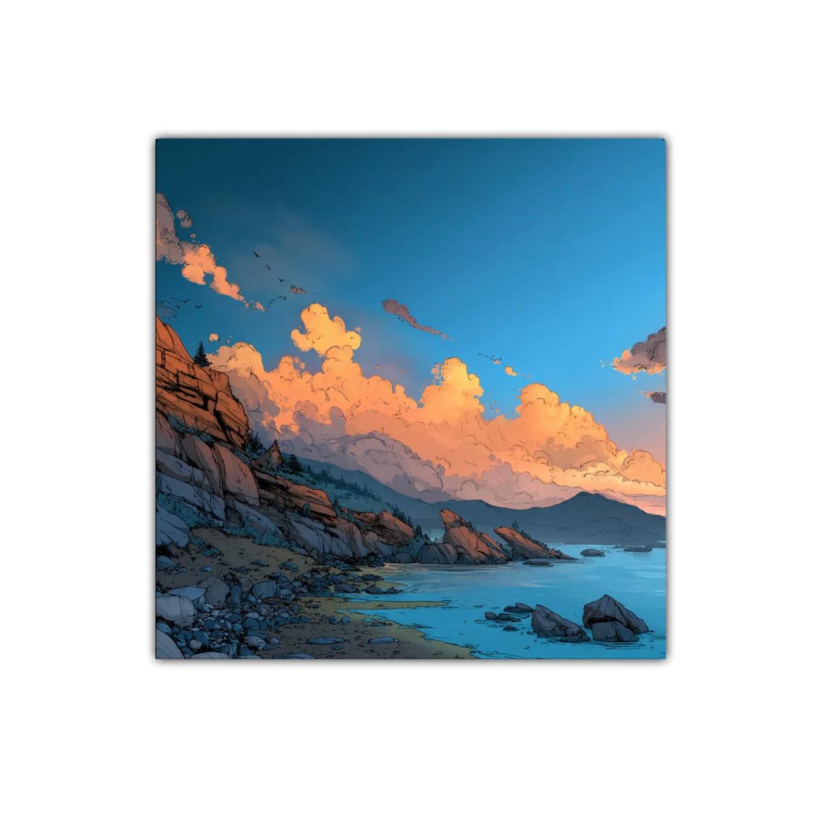 Paisaje costero con rocas y nubes al atardecer — imagen principal