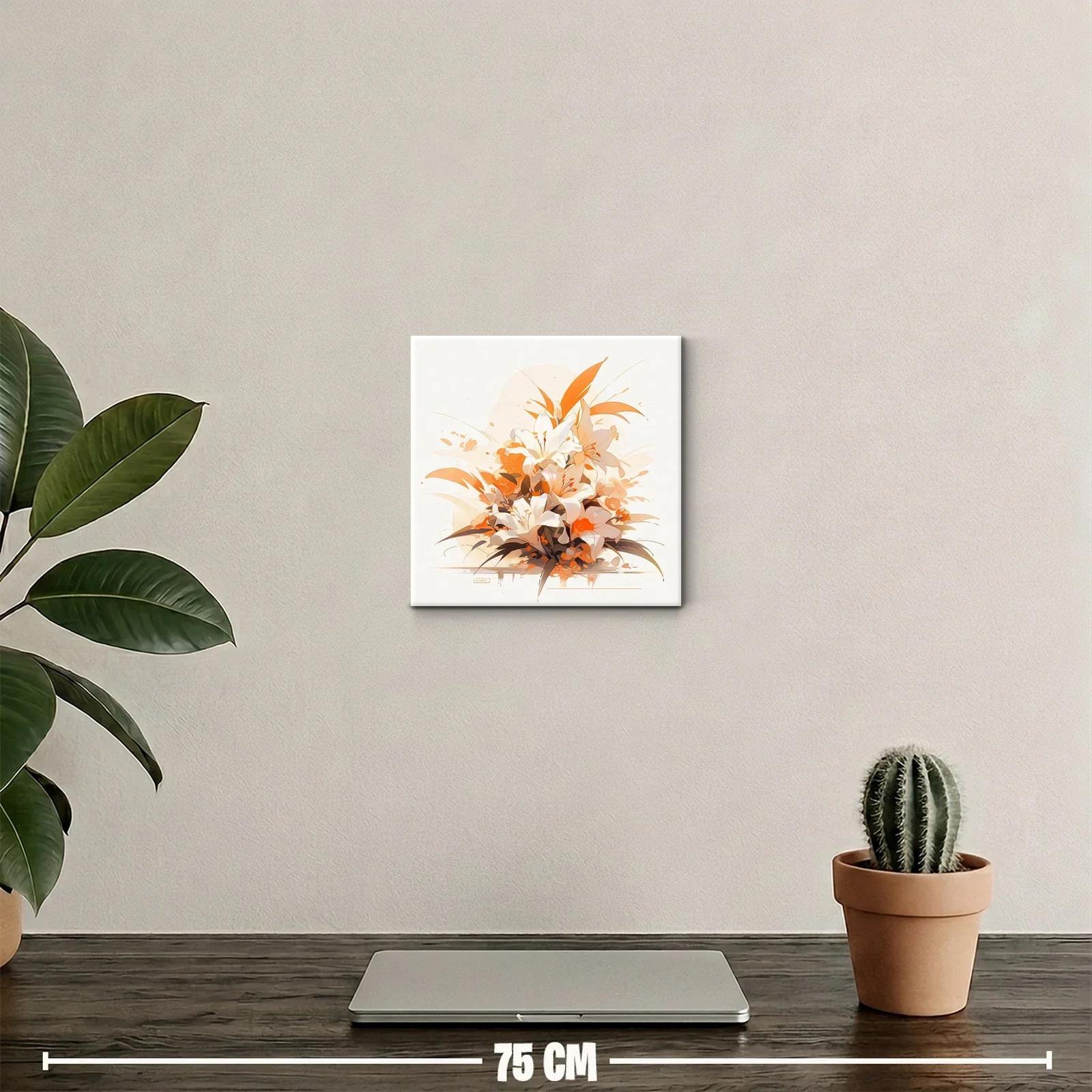 Cuadro floral en tonos cálidos con lirios y hojas estilizadas — miniatura 2