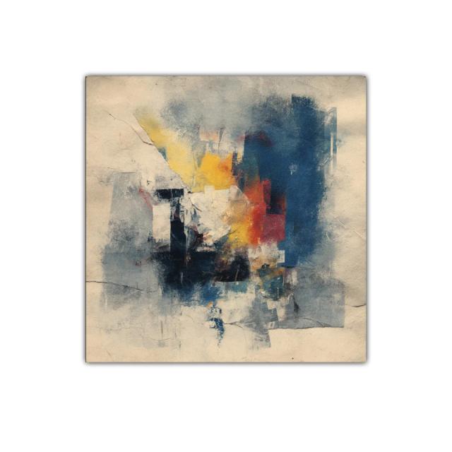 Composición abstracta con tonos cálidos y fríos mezclados