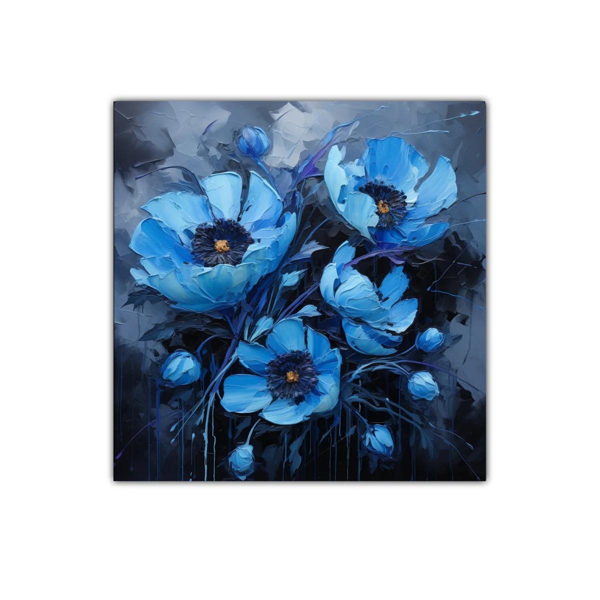 Cuadro decorativo con flores azules en atmósfera oscura — imagen principal