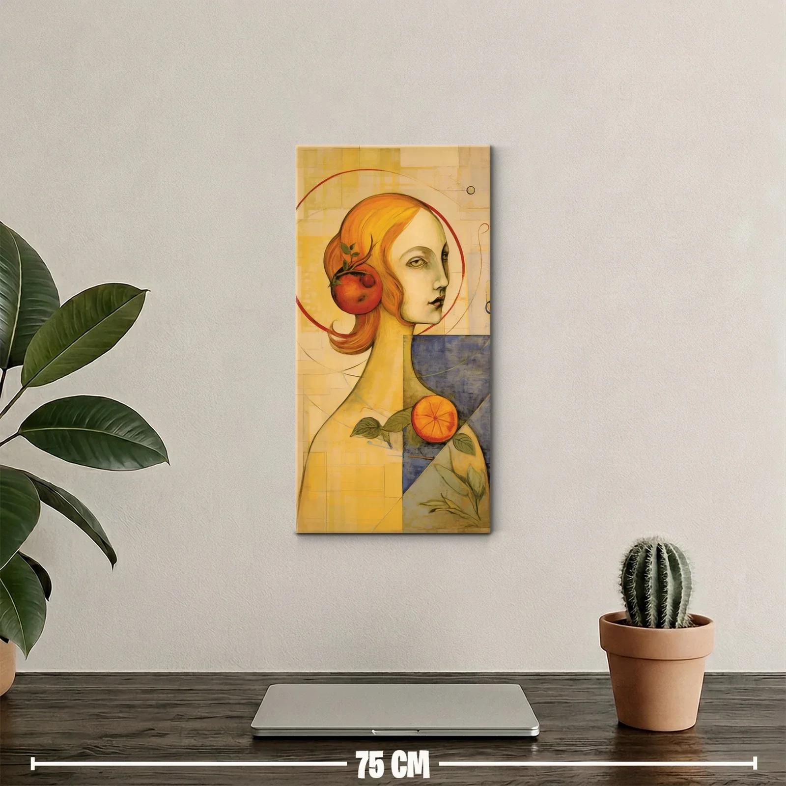 Cuadro retrato femenino con naranjas y formas geométricas — miniatura 2