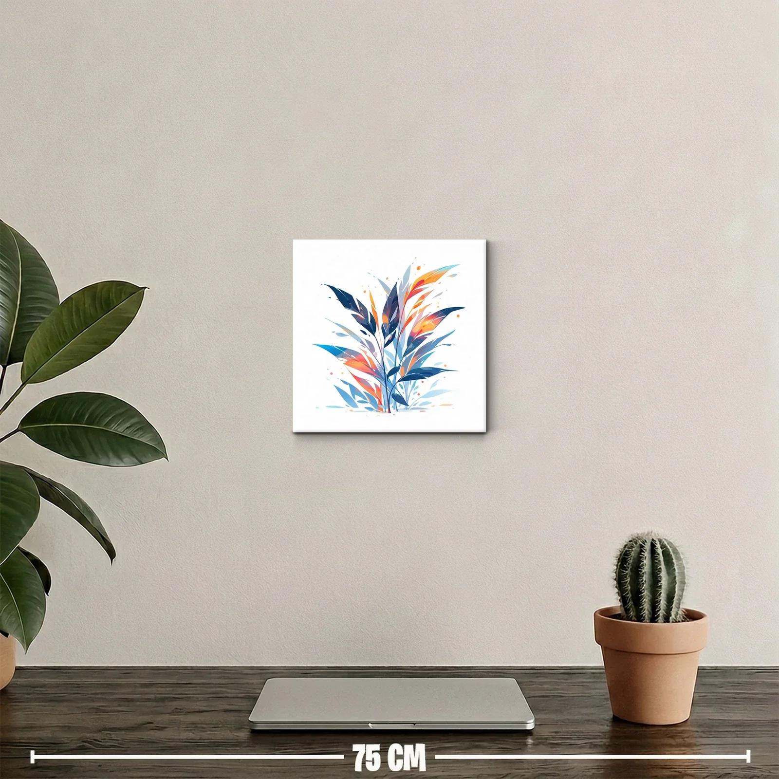 Cuadro decorativo de hojas en tonos azul y naranja vibrante — miniatura 2