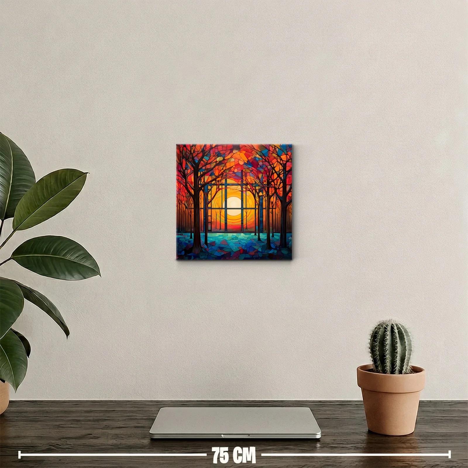 Atardecer entre árboles con ventanas coloridas — miniatura 2