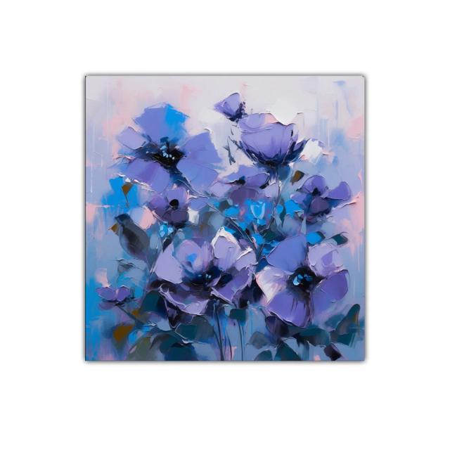 Cuadro decorativo con flores abstractas en tonos violetas y azules