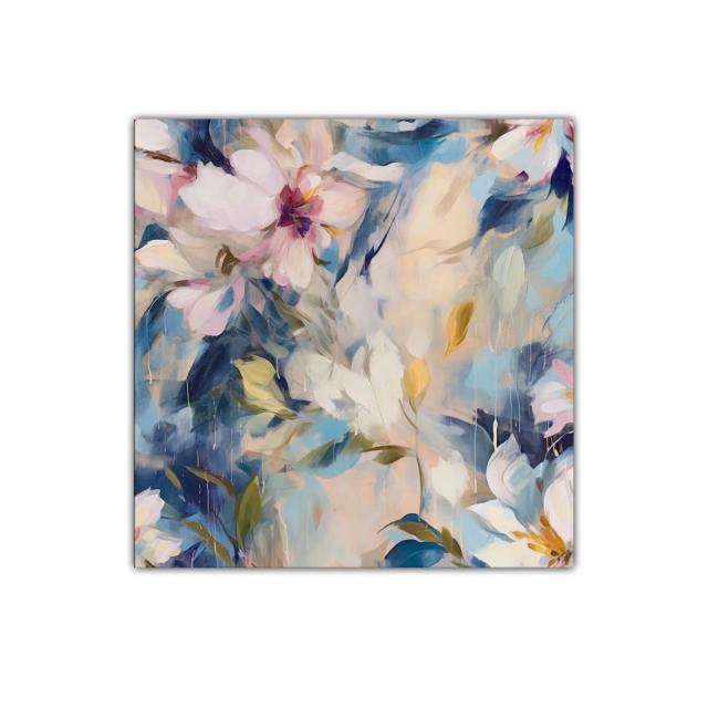 Cuadro decorativo con flores y tonos suaves y azulados