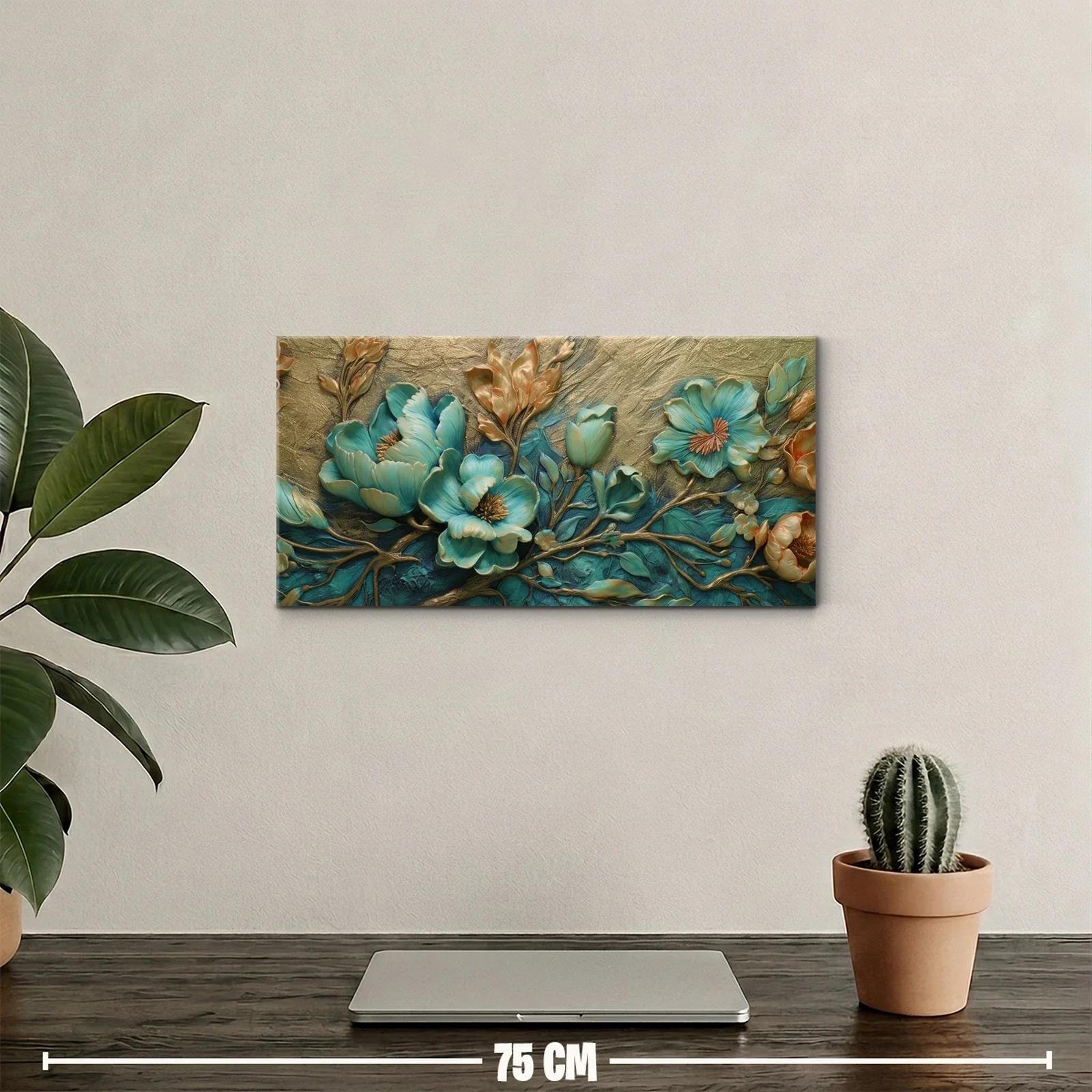Cuadro flores turquesa en relieve con ramas sinuosas — miniatura 2