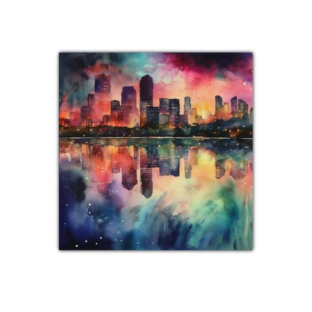 Atardecer urbano con reflejos vibrantes y luz cálida