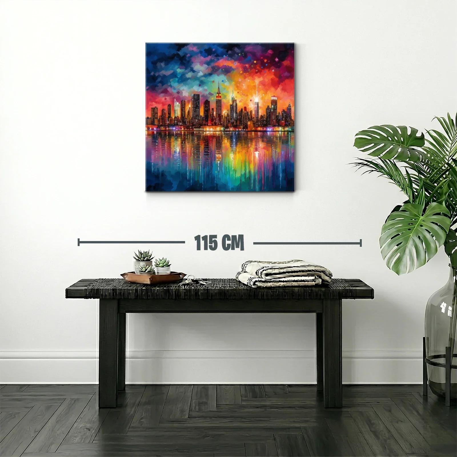 Atardecer vibrante reflejado sobre la ciudad iluminada — miniatura 2