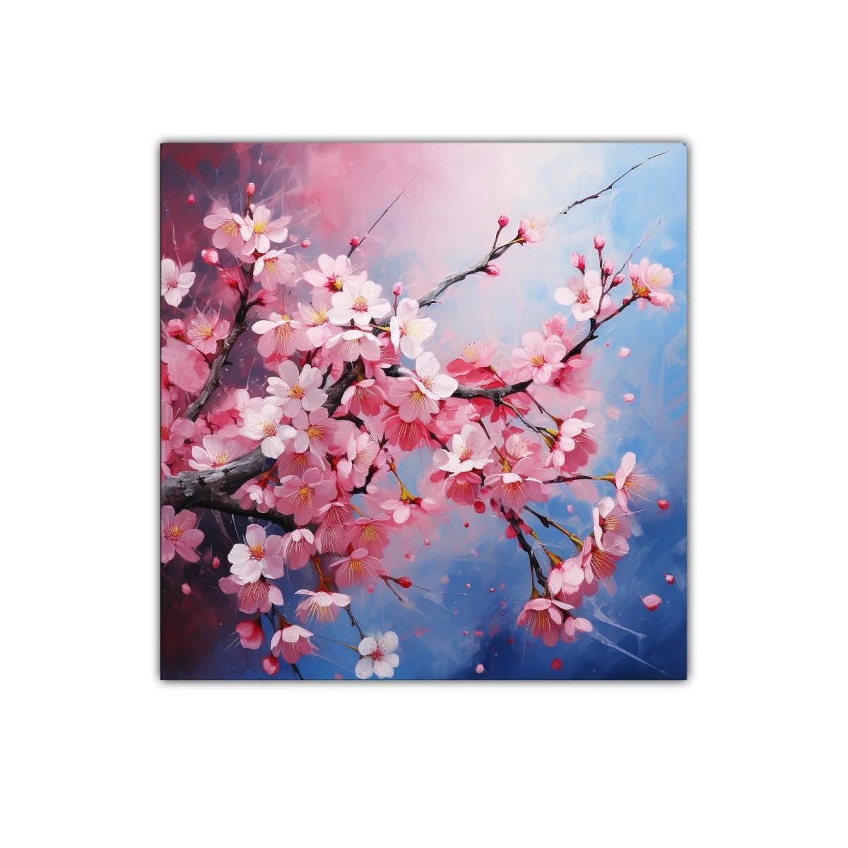 Rama de flores de cerezo en tonos rosa y azul — imagen principal