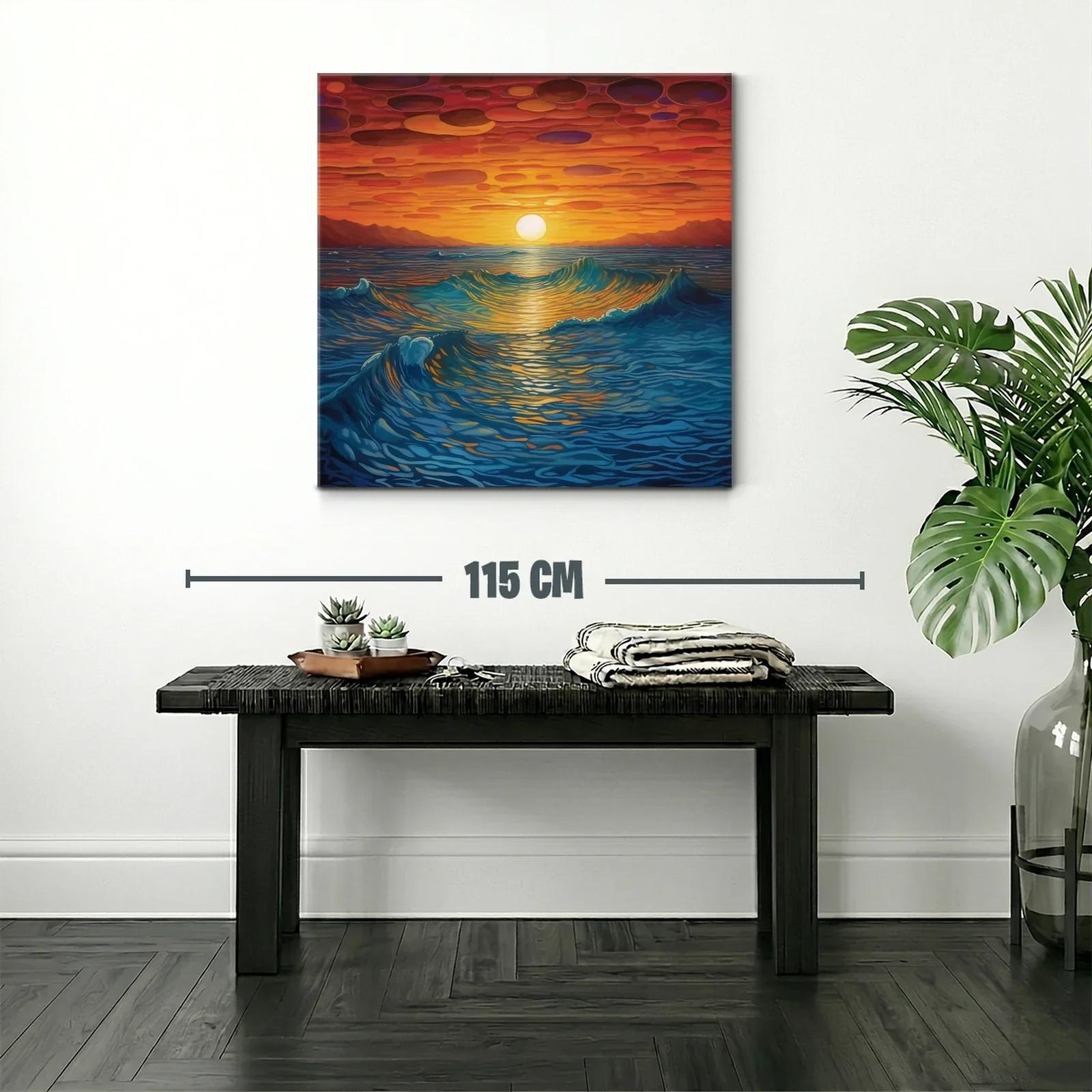 Atardecer vibrante sobre el mar con olas en movimiento — miniatura 2