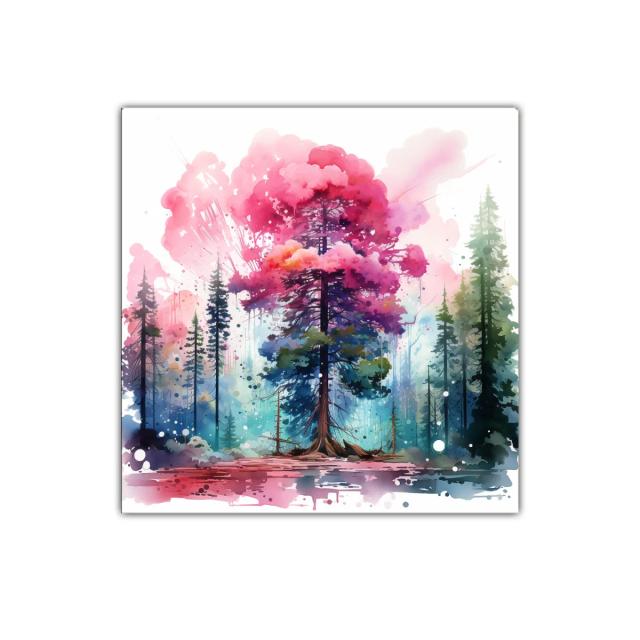 Árbol vibrante en bosque de colores intensos