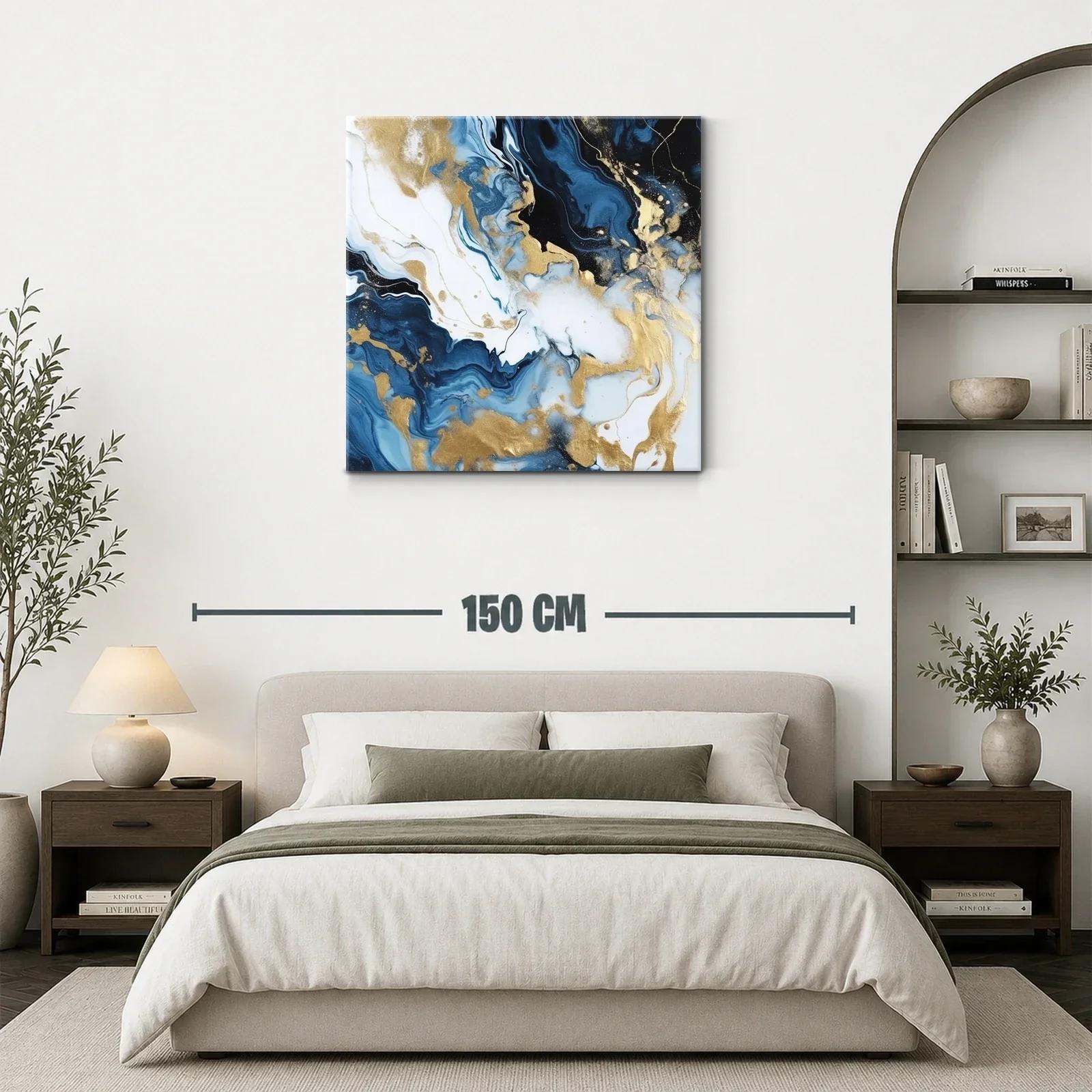 Arte abstracto en tonos azules con destellos dorados llamativos — miniatura 3