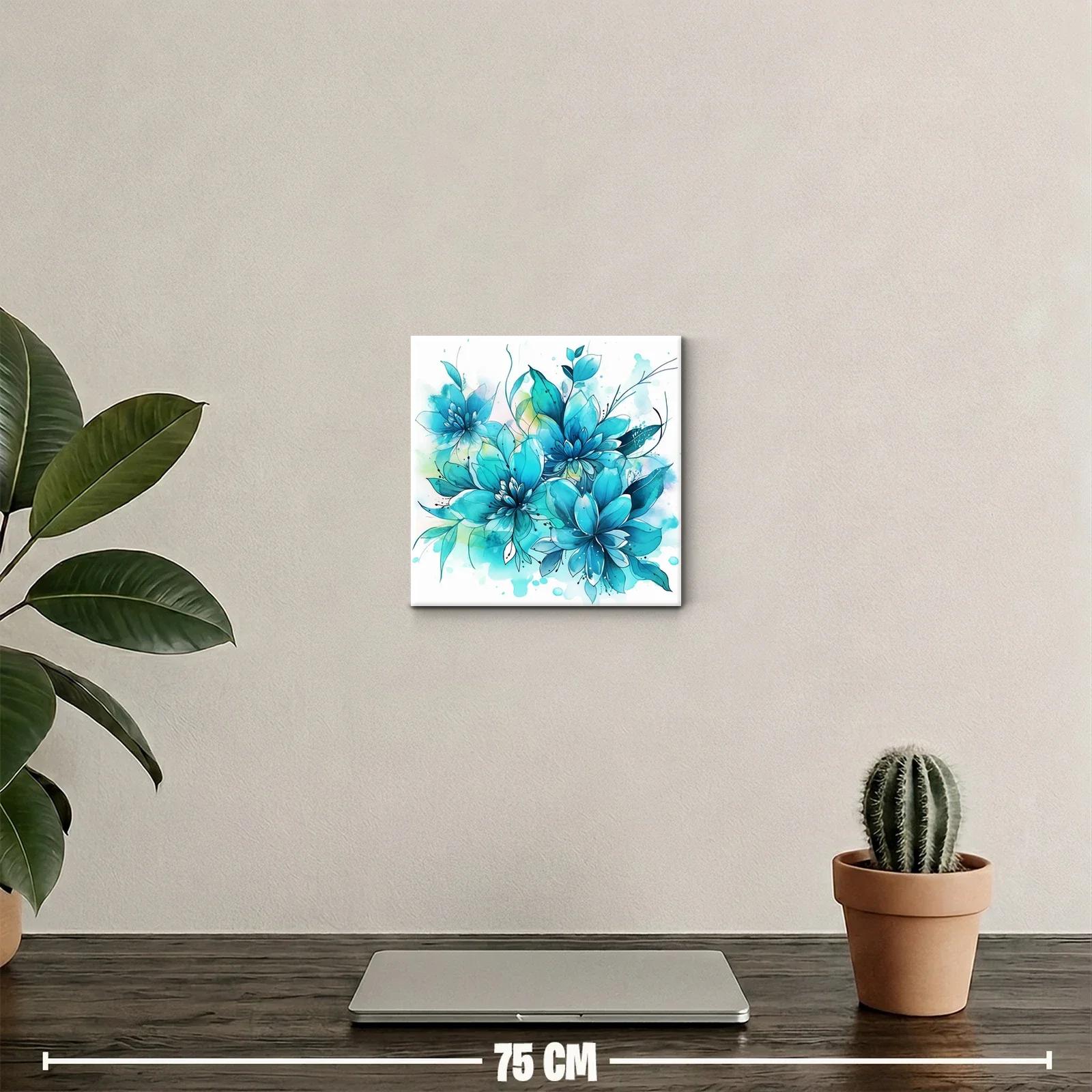 Cuadro decorativo con flores en tonos azules y turquesas — miniatura 2